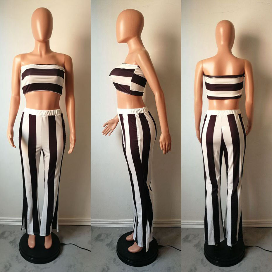 Hot African Striped Print Wrap Flare Pants