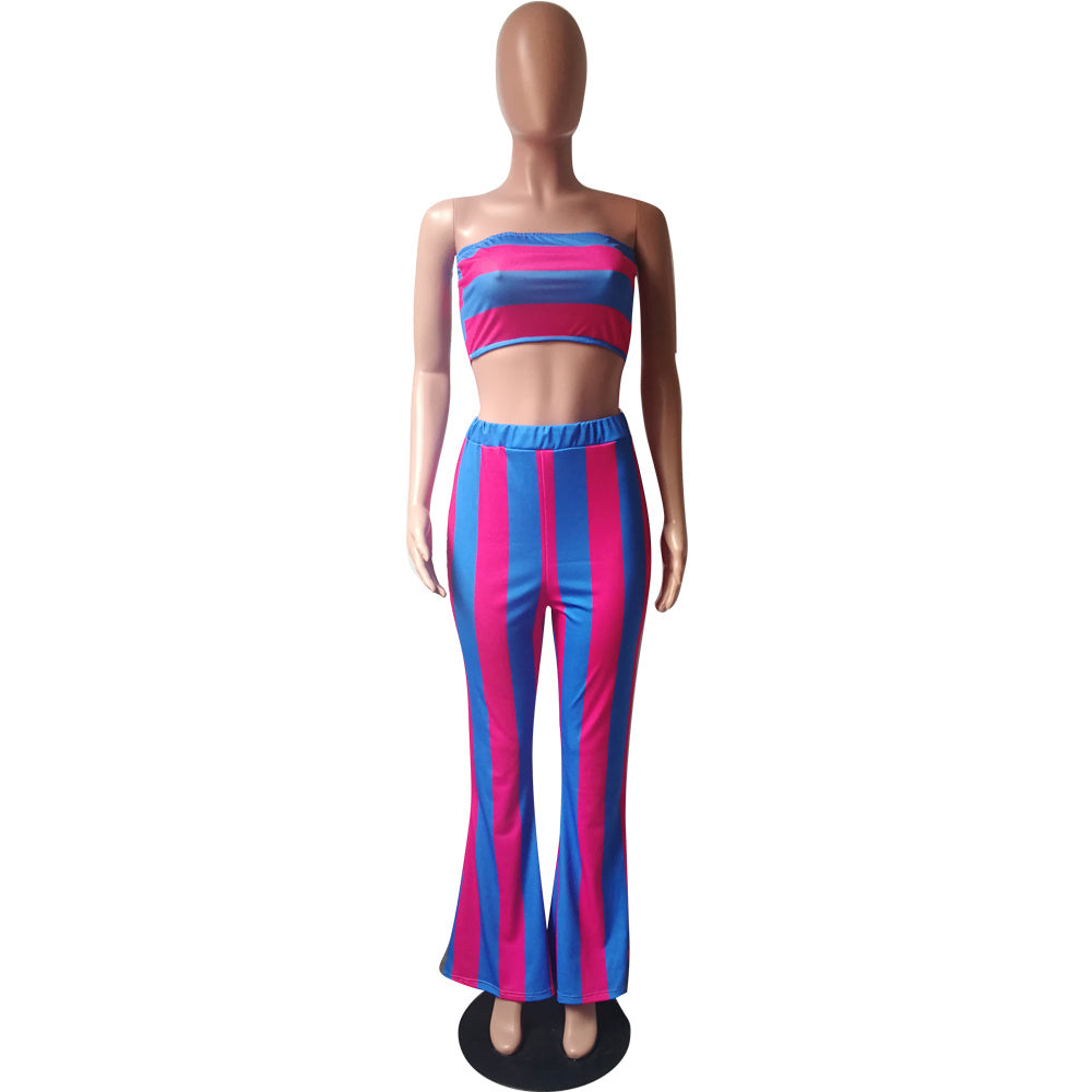 Hot African Striped Print Wrap Flare Pants