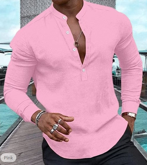 Men's Shirt Linen Henley Top