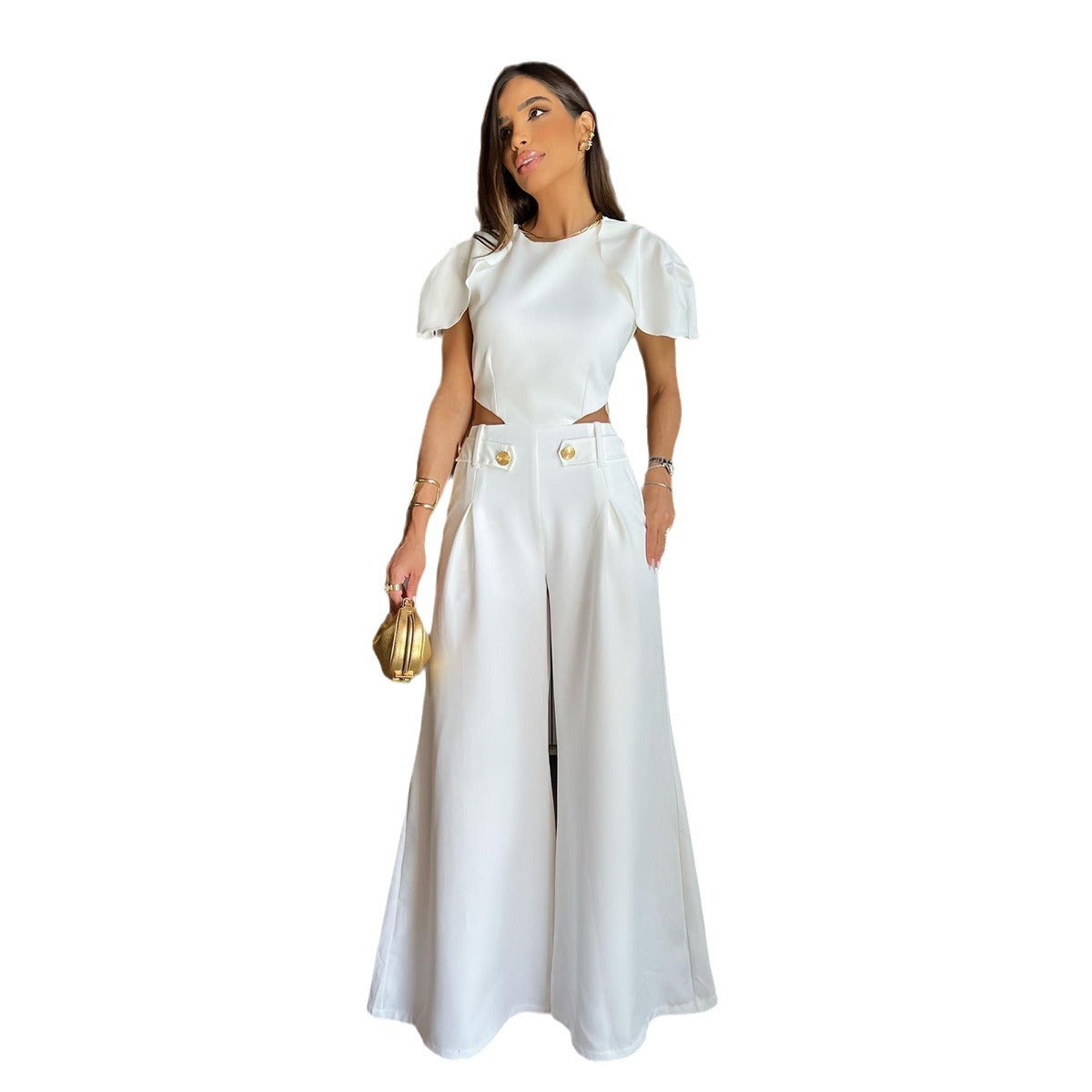 Short-sleeved Jumpsuit Wide Leg Pants Midriff Outfit