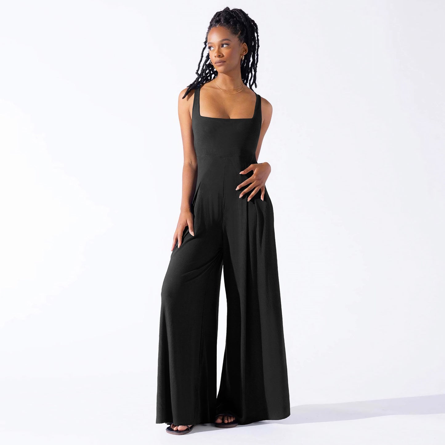 Fashion Casual Knitted Sling Wide-leg Jumpsuit