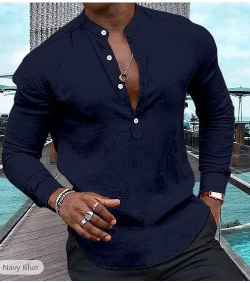 Men's Shirt Linen Henley Top