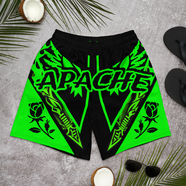 APN Rambo R.S.O.G Black/Slime Green Unisex Athletic Long Shorts(Recycled polyester)