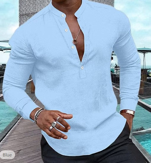 Men's Shirt Linen Henley Top