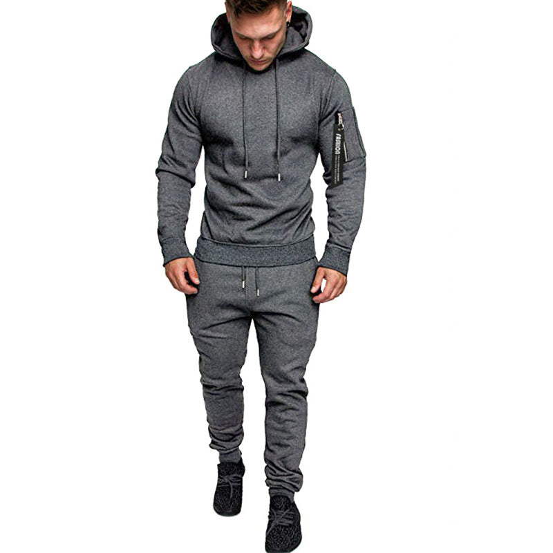 New Style Zipper Hooded Solid Color Sweatshirt Sports Trousers Suit