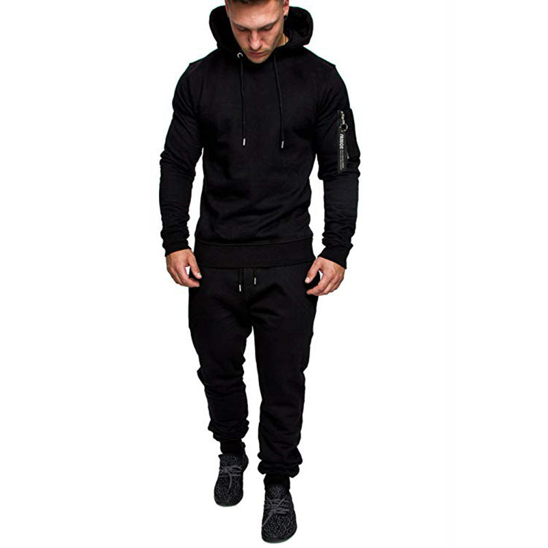 New Style Zipper Hooded Solid Color Sweatshirt Sports Trousers Suit