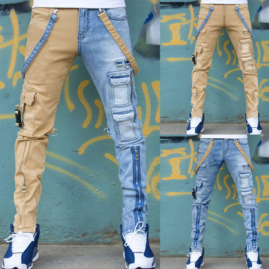 Color Block Wash  Slim Straight-leg Pants