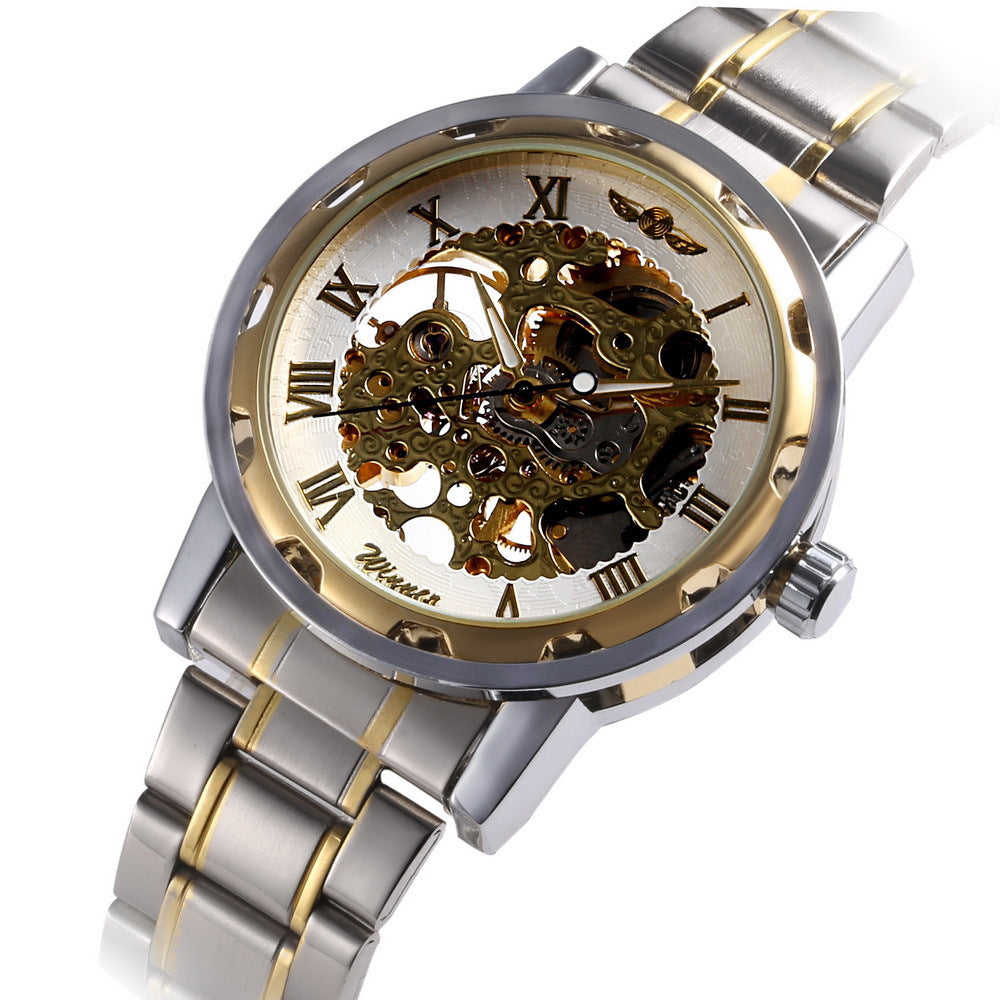 The winner men's fashion business casual space engraved gold watchband manual mechanical watches